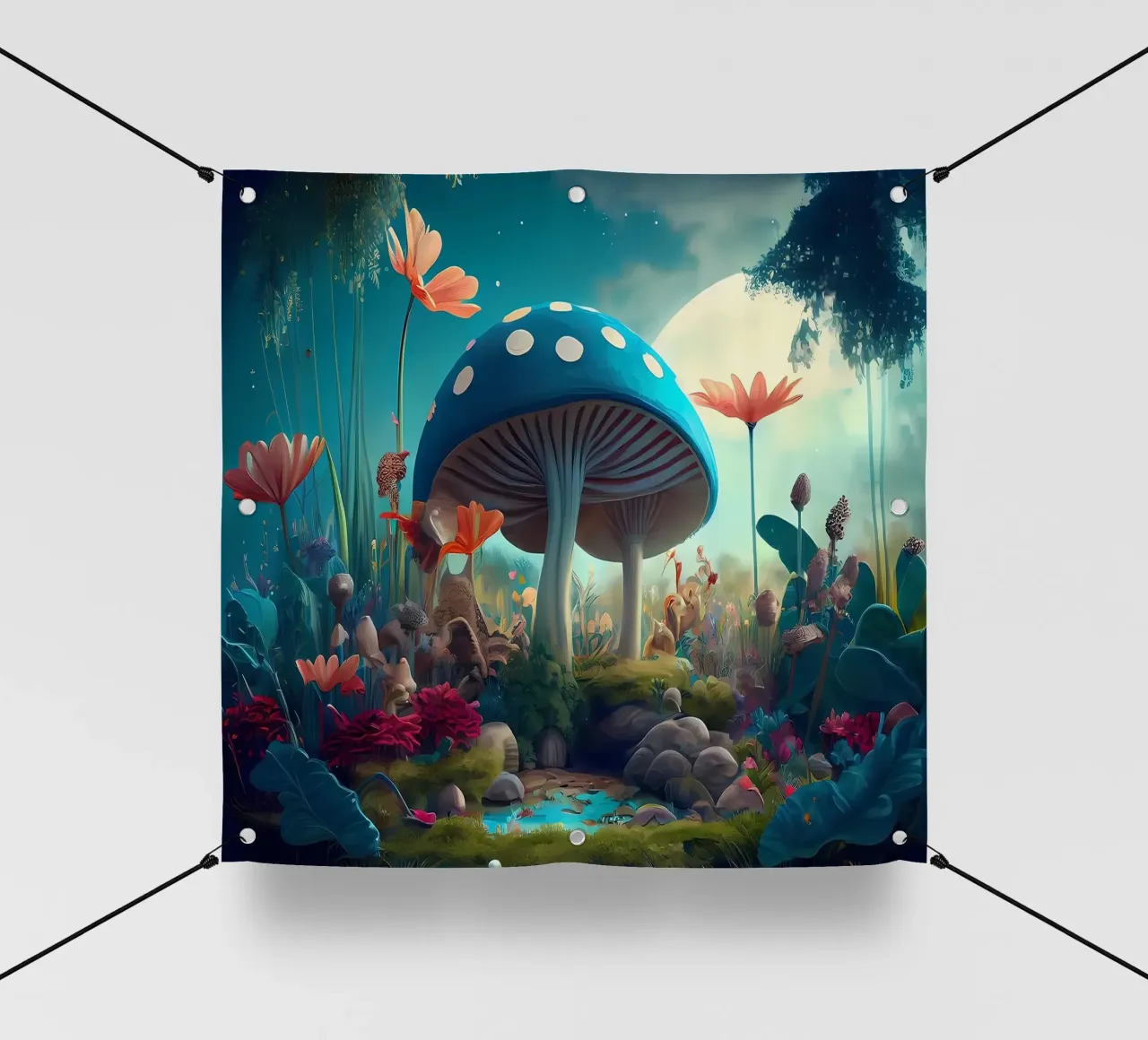 funghi gigli fiori telo in pvc da Delaplane