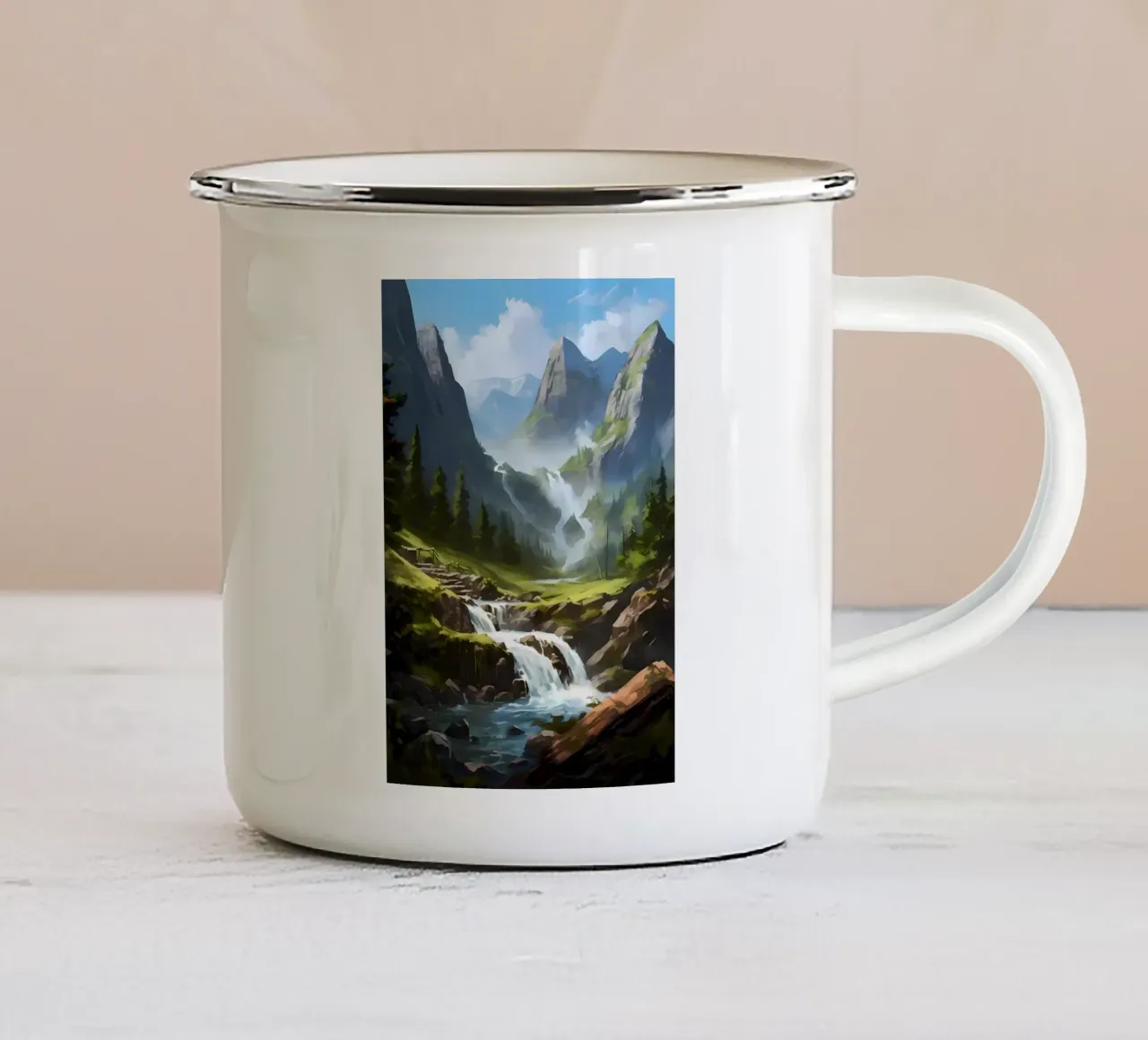 Arte del paesaggio a cascata tazza in smalto da Mikesell