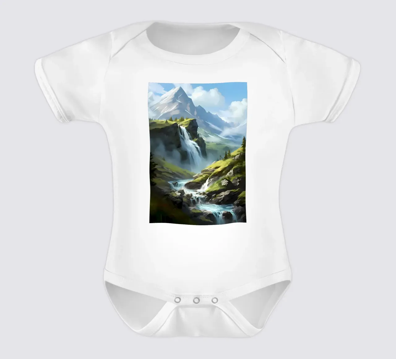 Waterfall Landscape Art short-sleeve baby romper by Mikesell