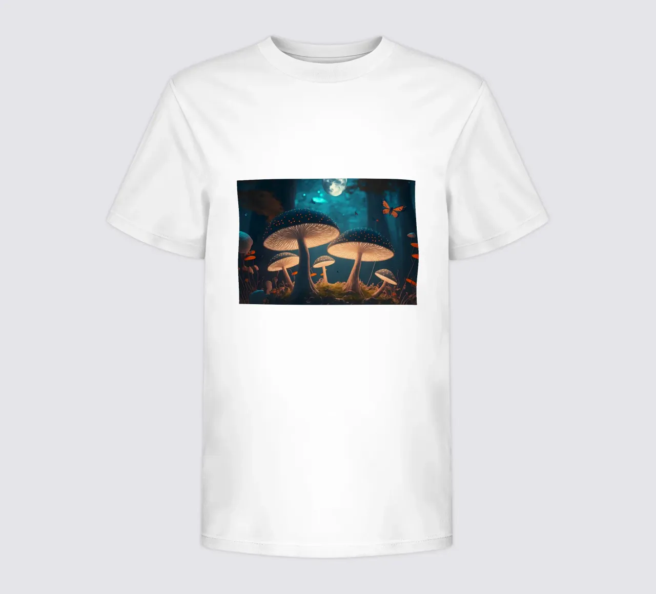 Fantasy glowing mushrooms kids t-shirt by Delaplane