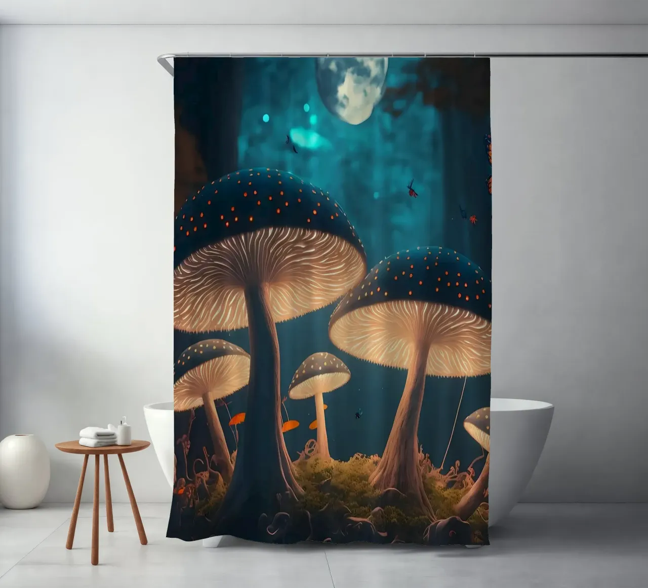 Champignons fantaisistes et lumineux rideau de douche de Delaplane