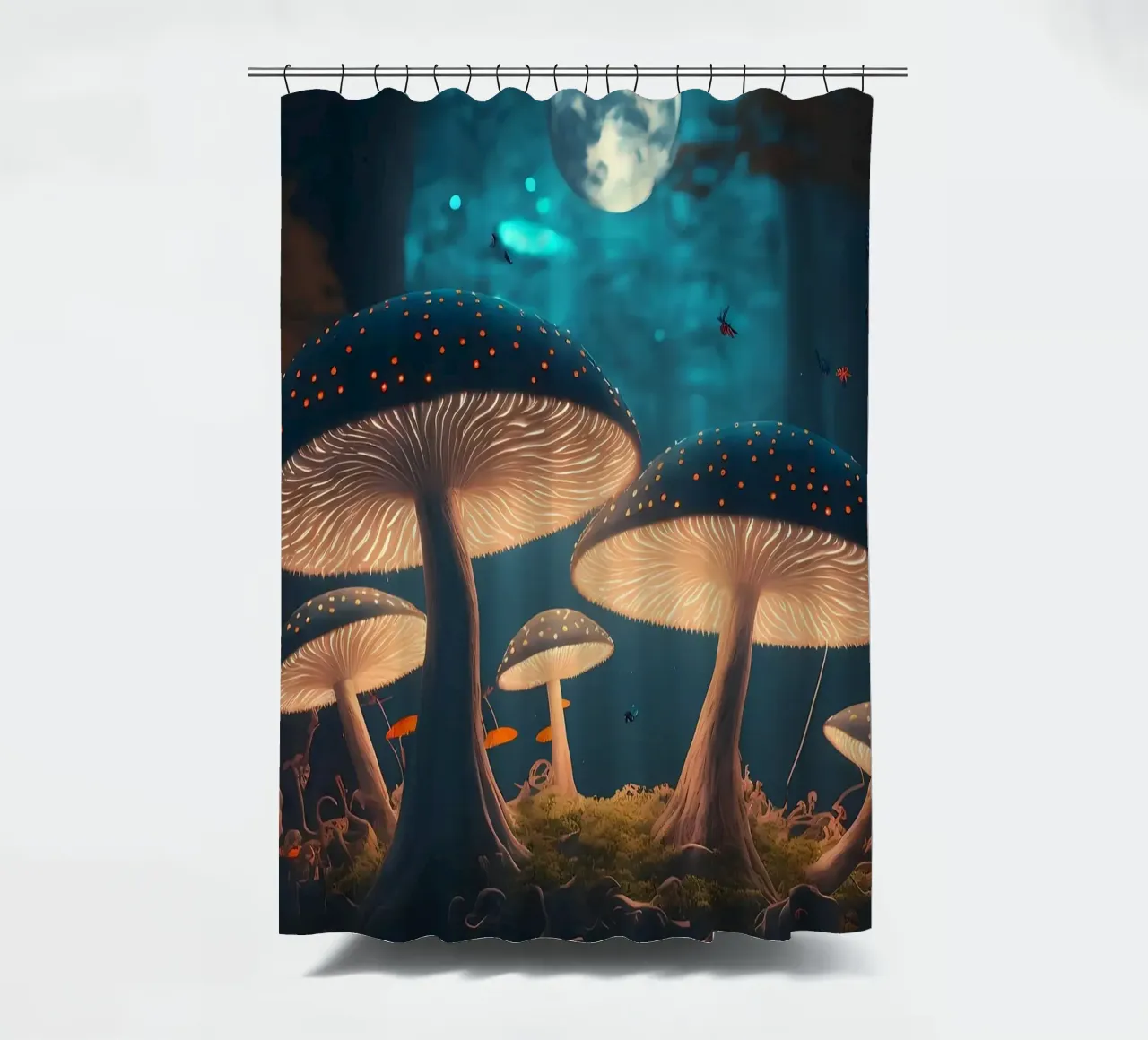 Champignons fantaisistes et lumineux rideau de douche de Delaplane
