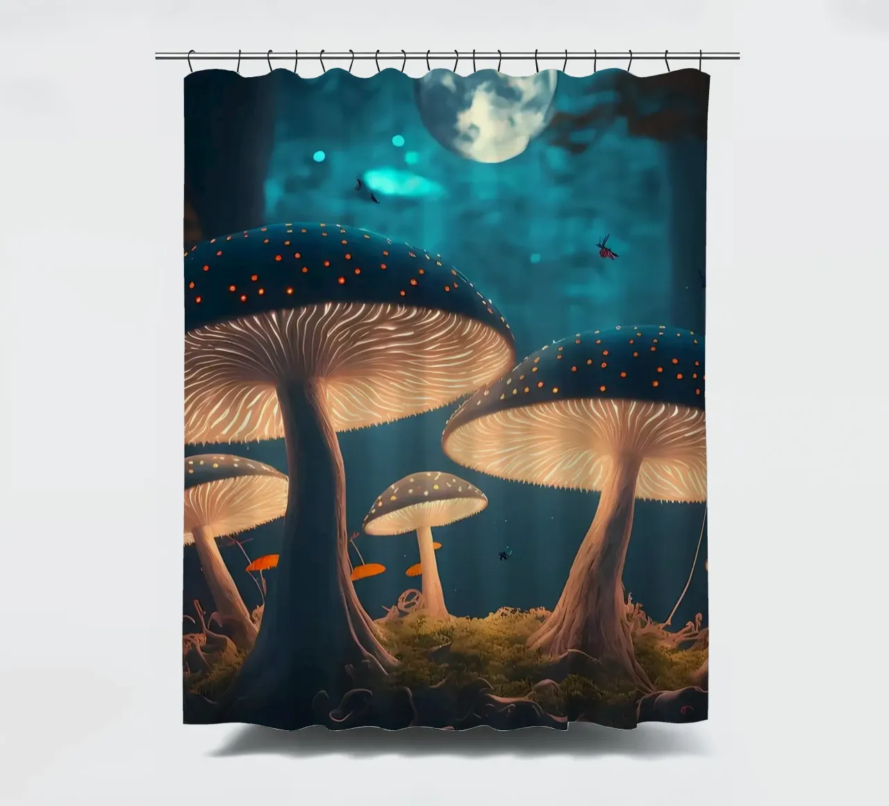 Champignons fantaisistes et lumineux rideau de douche de Delaplane