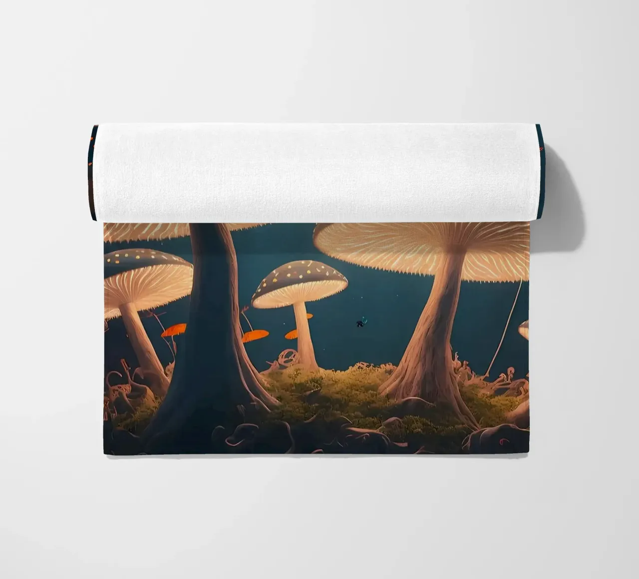 Fantasy glowing mushrooms beach towel by Delaplane