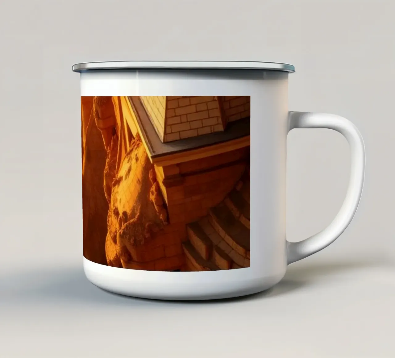 Paesaggio costiero mozzafiato con scogliere, architettura unica tazza in smalto da DesignDoodle