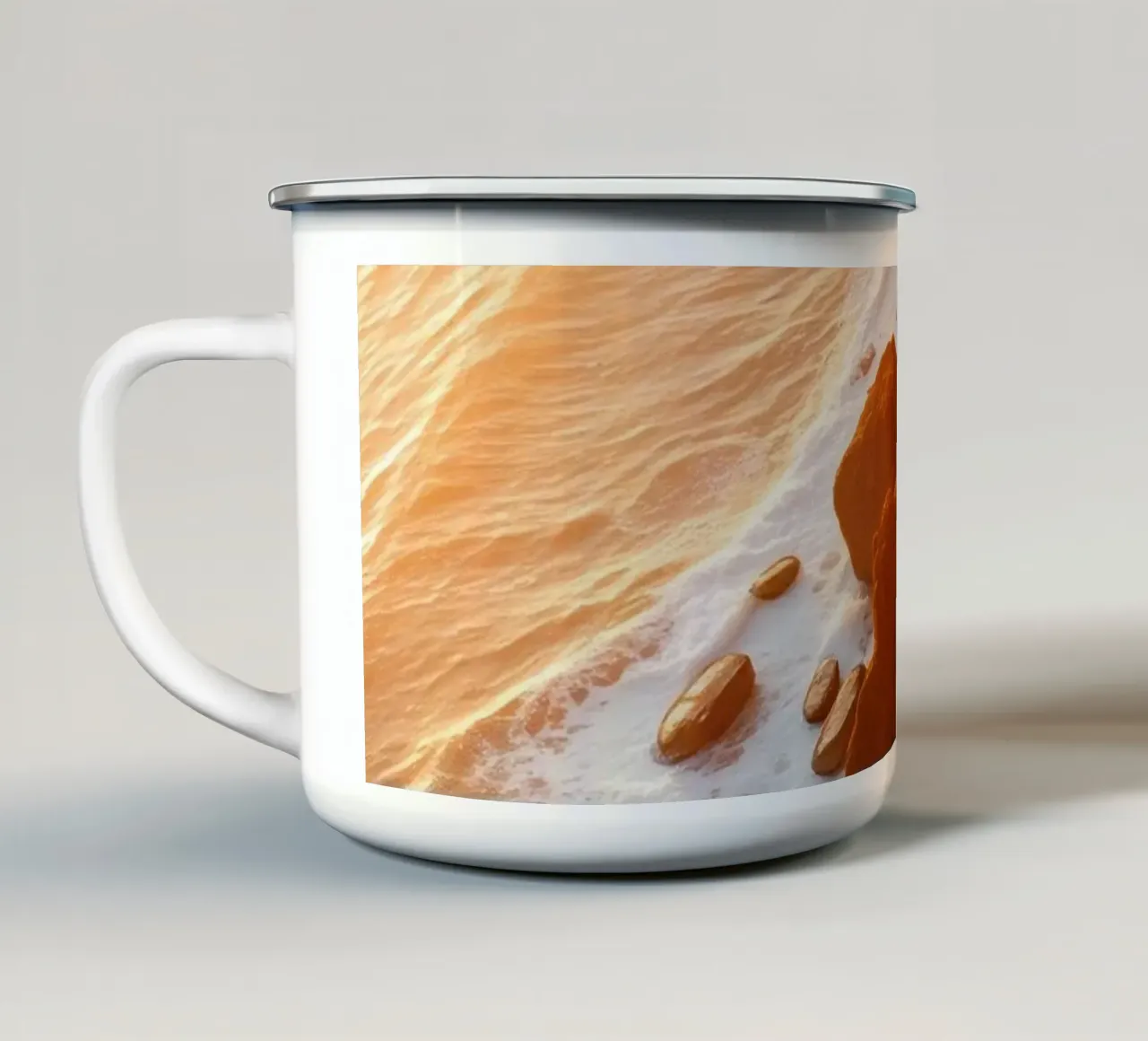 Paesaggio costiero mozzafiato con scogliere, architettura unica tazza in smalto da DesignDoodle