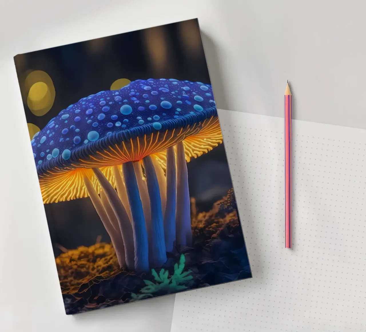 Mystical glowing mushroom notebook by Delaplane