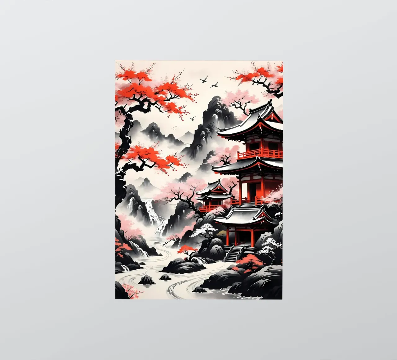 Japanese Temple Ink Wash sticker by Mikesell