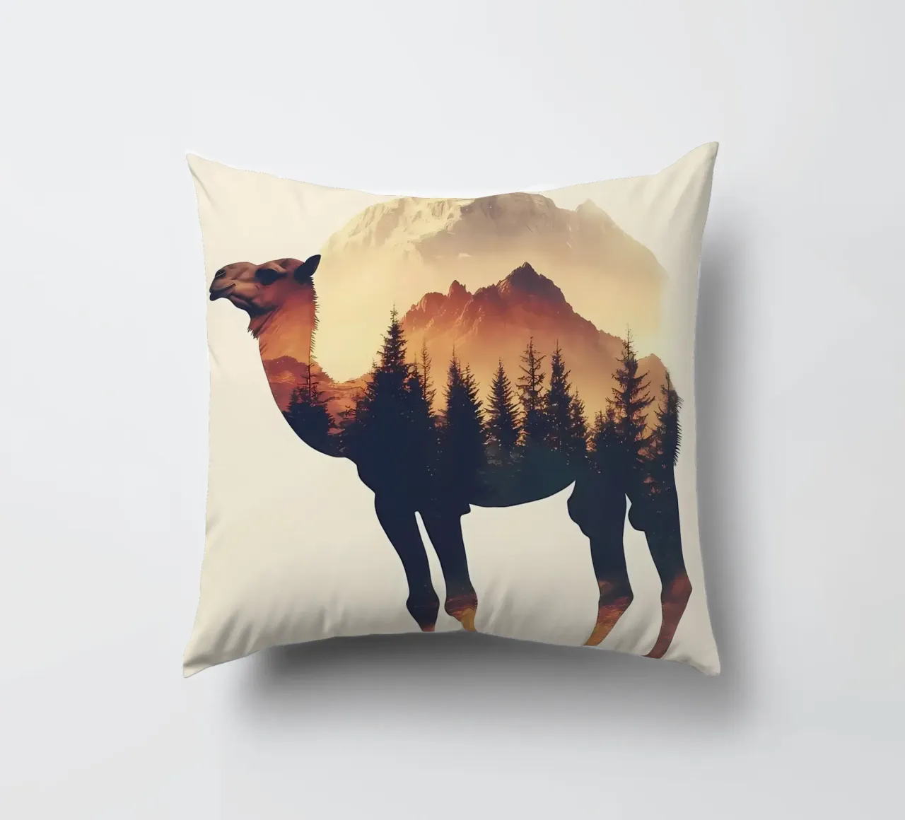 Camel Mountain Landscape decorative cushion by Ginnery