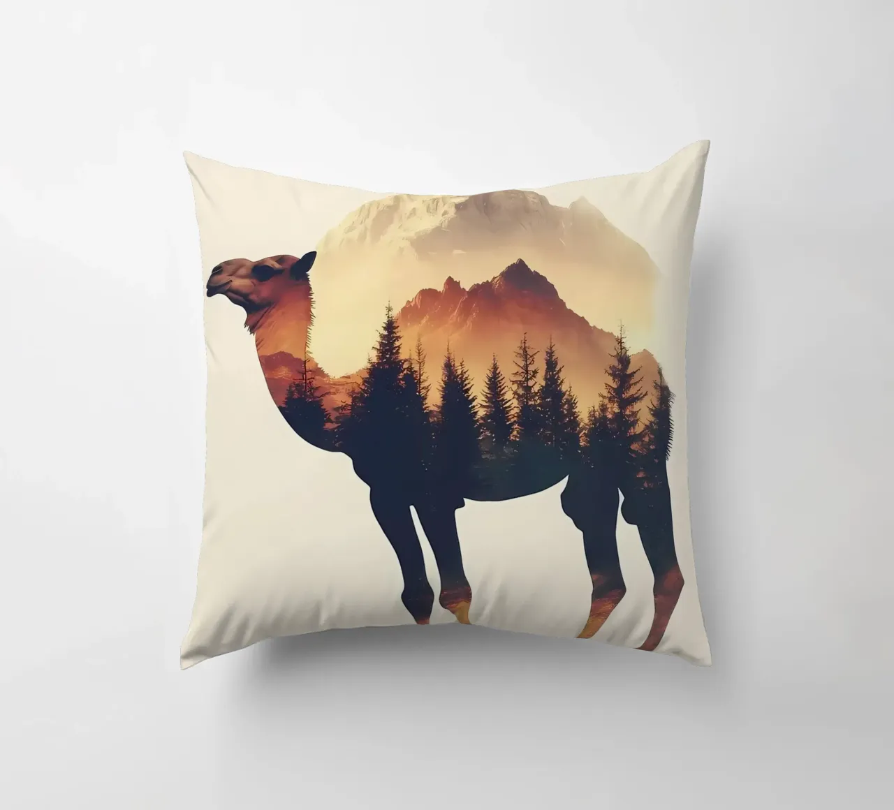 Camel Mountain Landscape decorative cushion by Ginnery