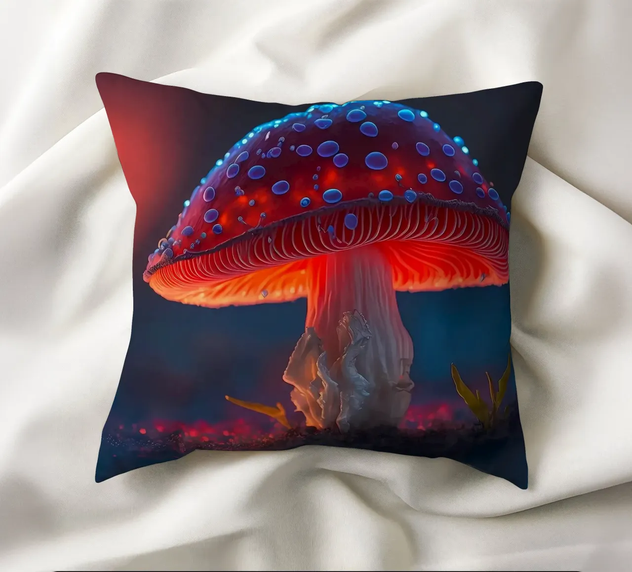 red mushroom glowing decorative cushion by Delaplane
