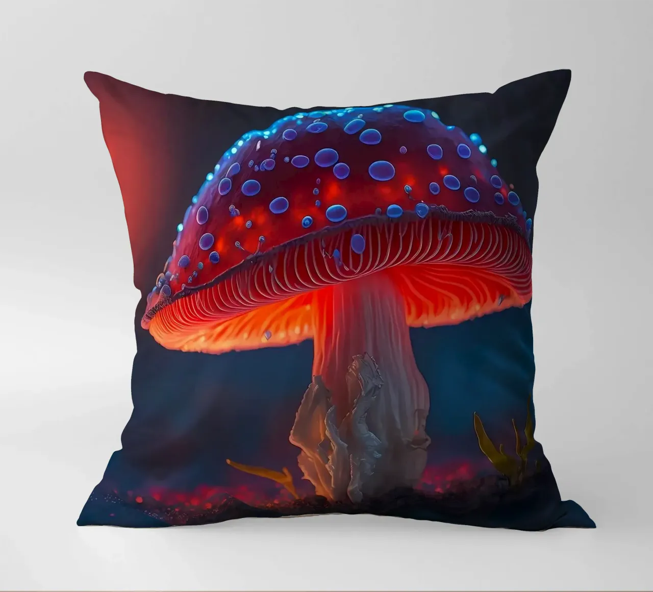 red mushroom glowing decorative cushion by Delaplane