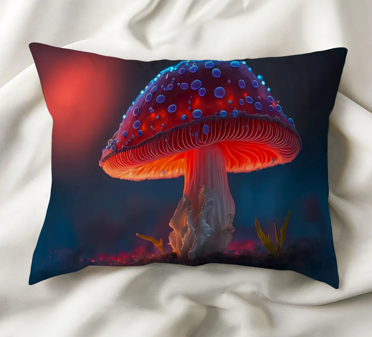 red mushroom glowing decorative cushion by Delaplane