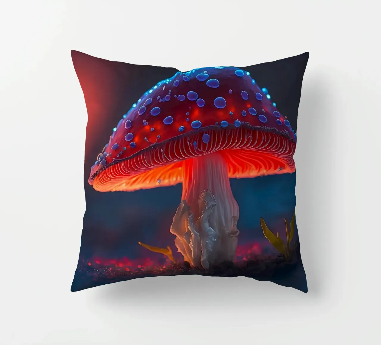 red mushroom glowing decorative cushion by Delaplane