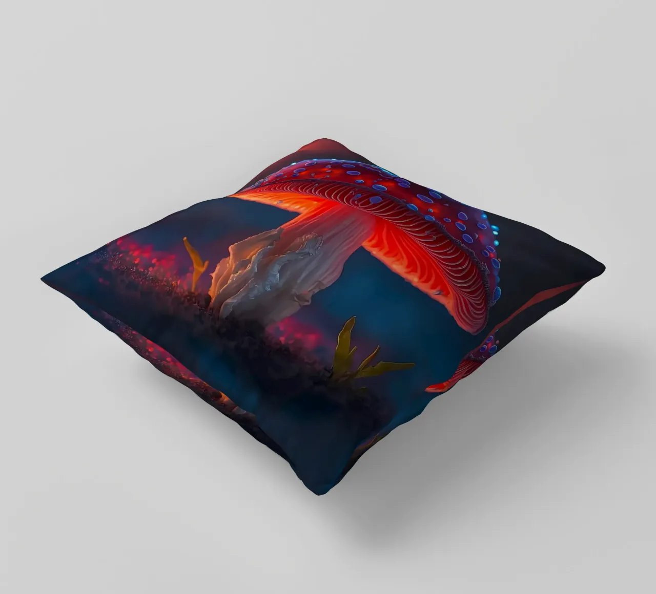red mushroom glowing decorative cushion by Delaplane
