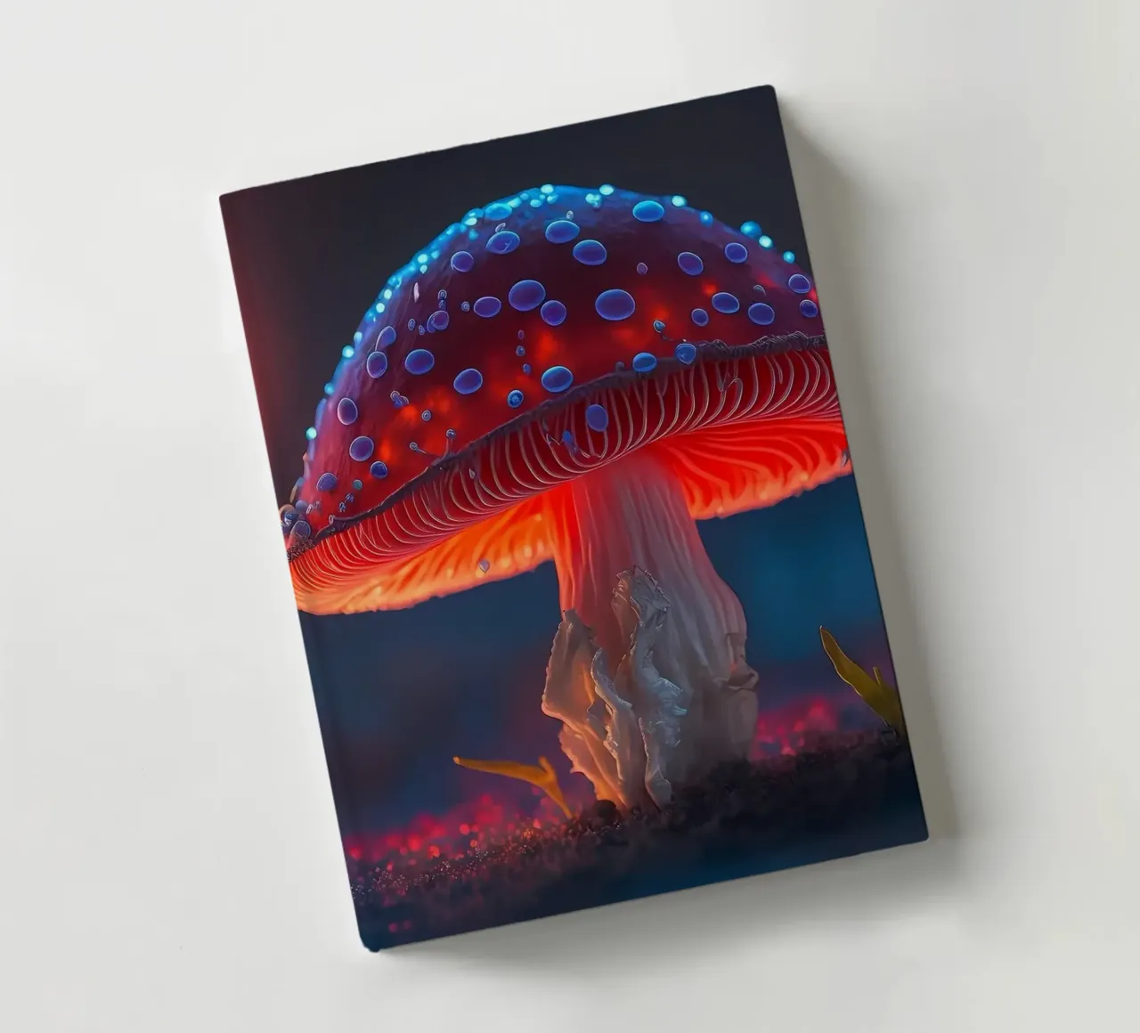 red mushroom glowing notebook by Delaplane