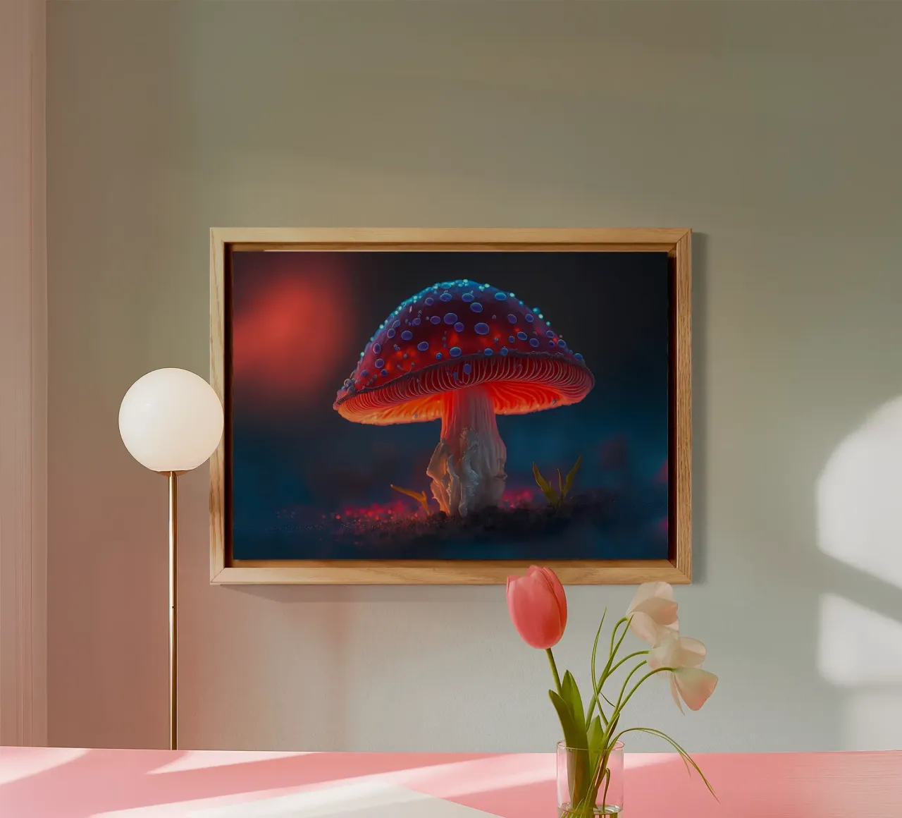 champignons rouges rougeoyants alu dibond de Delaplane