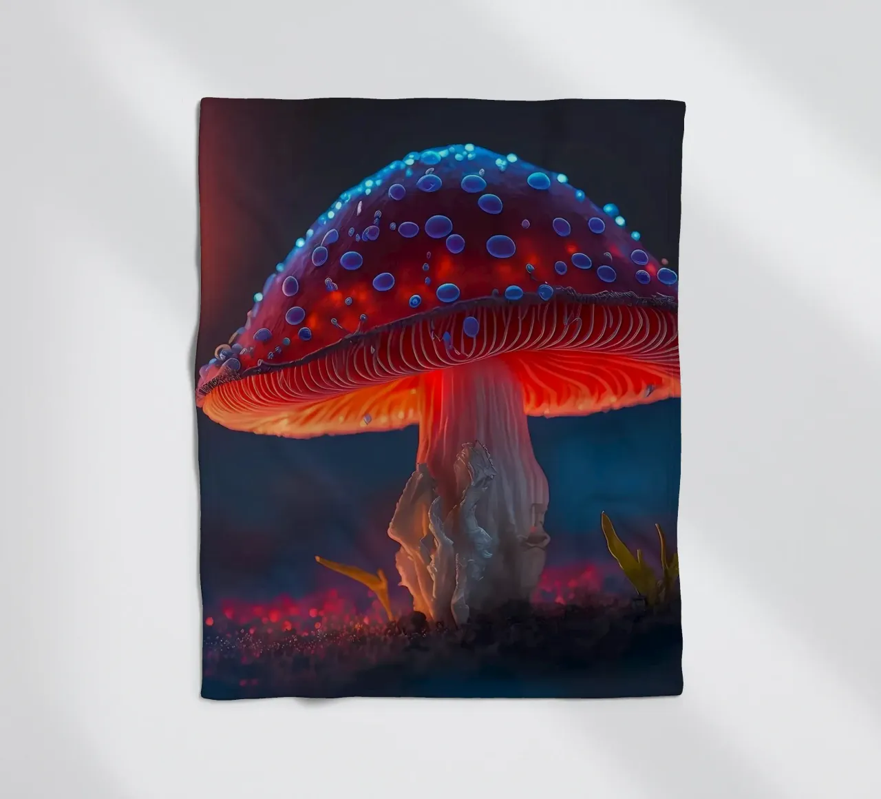 red mushroom glowing fleece blanket by Delaplane