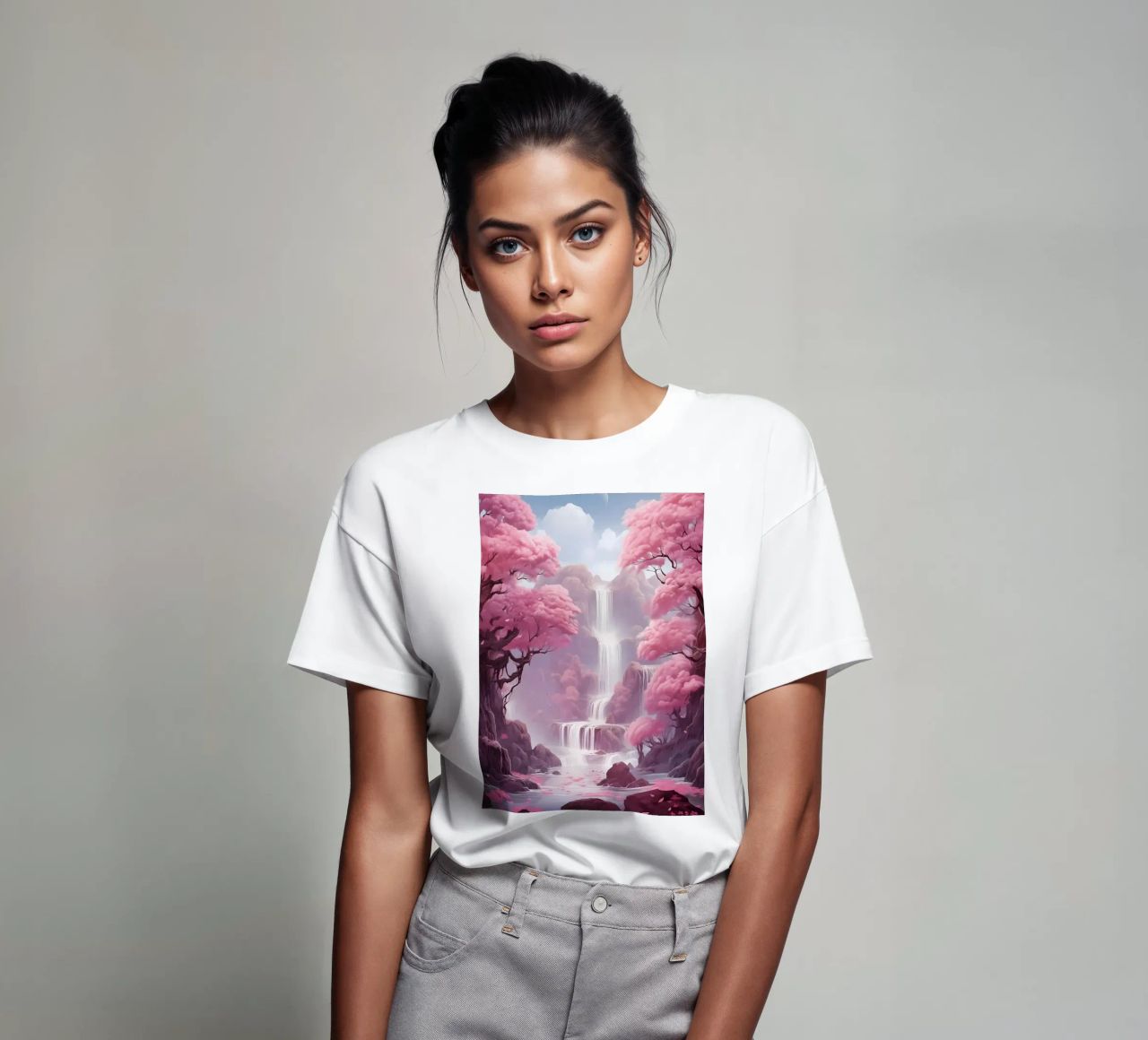 Waterfall Sakura Trees t-shirt da Ruth