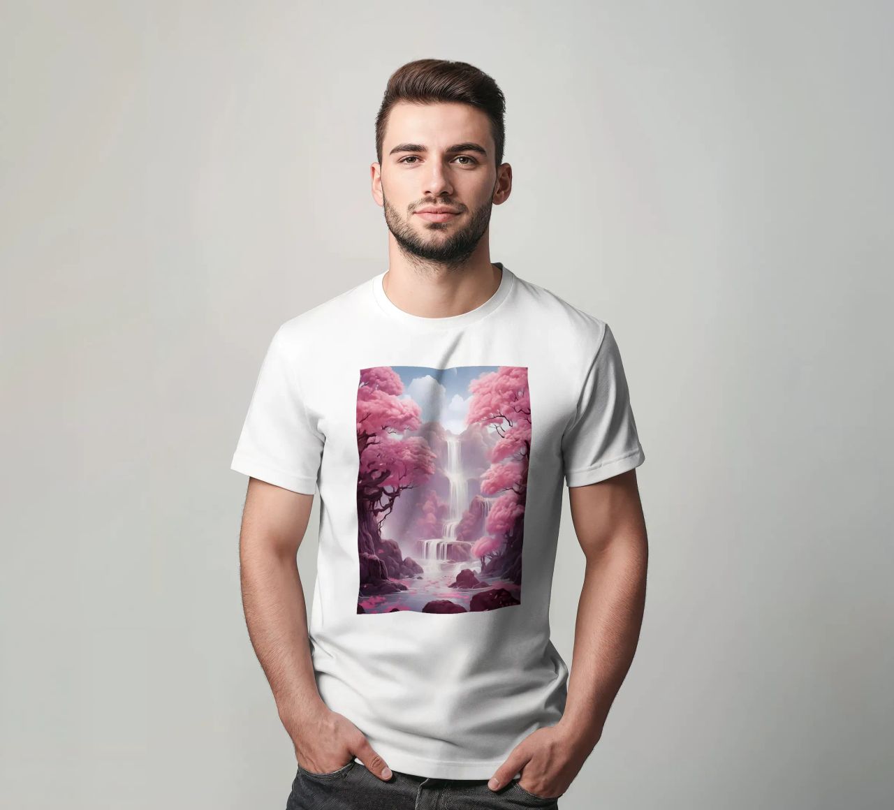 Waterfall Sakura Trees t-shirt da Ruth