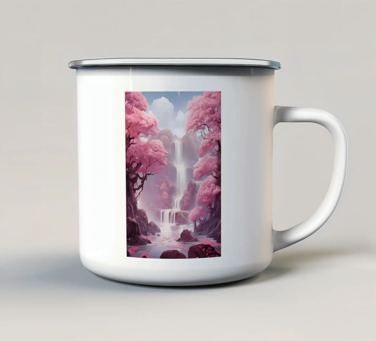 Waterfall Sakura Trees tazza in smalto da Ruth