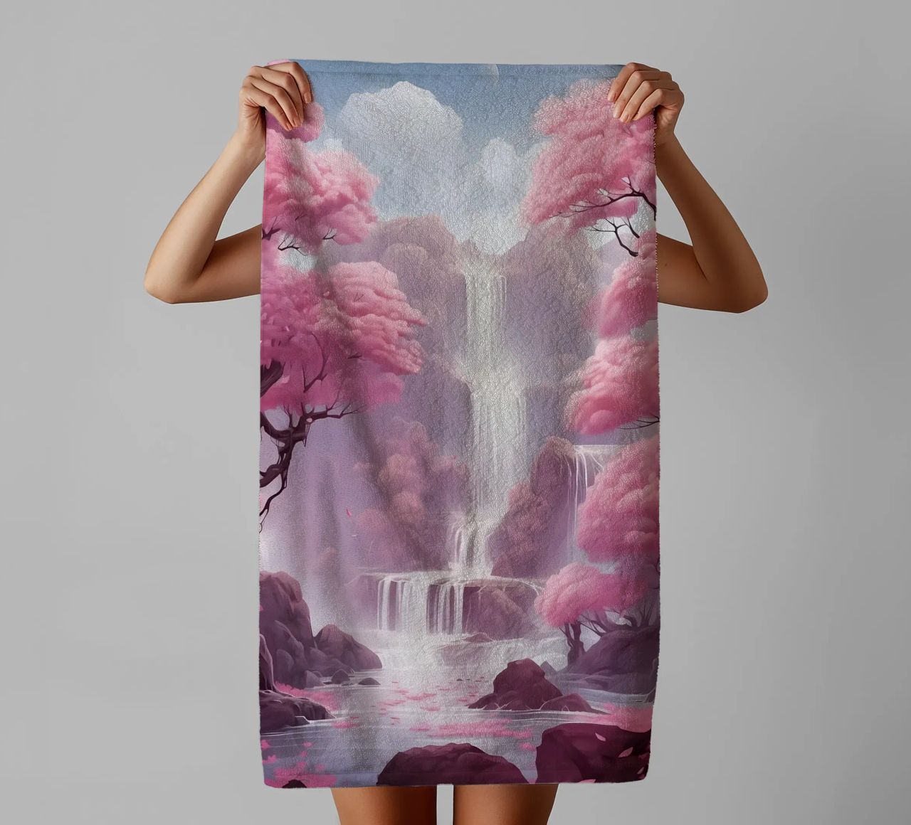 Waterfall Sakura Trees asciugamano da bagno da Ruth