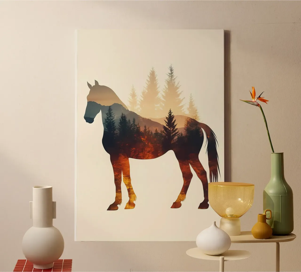 Paard Silhouet met Bos canvas met Baklijst van Ginnery