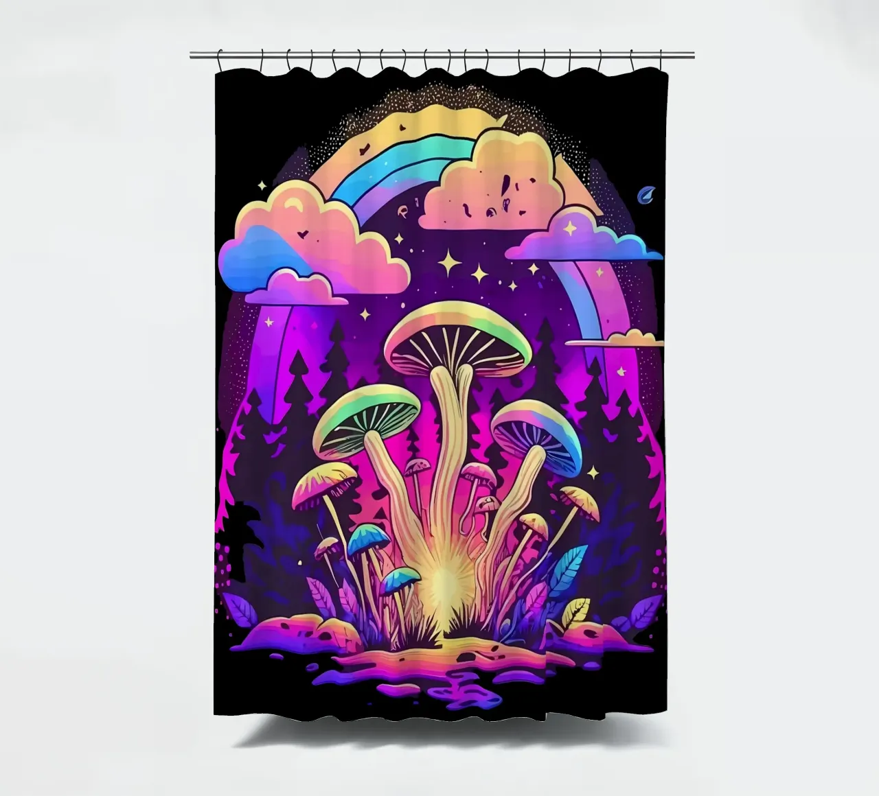 mushrooms forest shower curtain by Delaplane