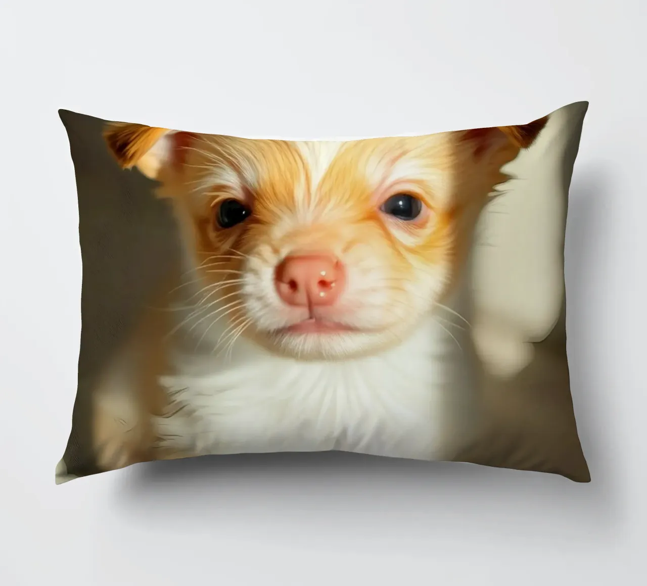 Carino il piccolo cucciolo dal pelo soffice seduto su una superficie illuminata cuscino da DesignDoodle