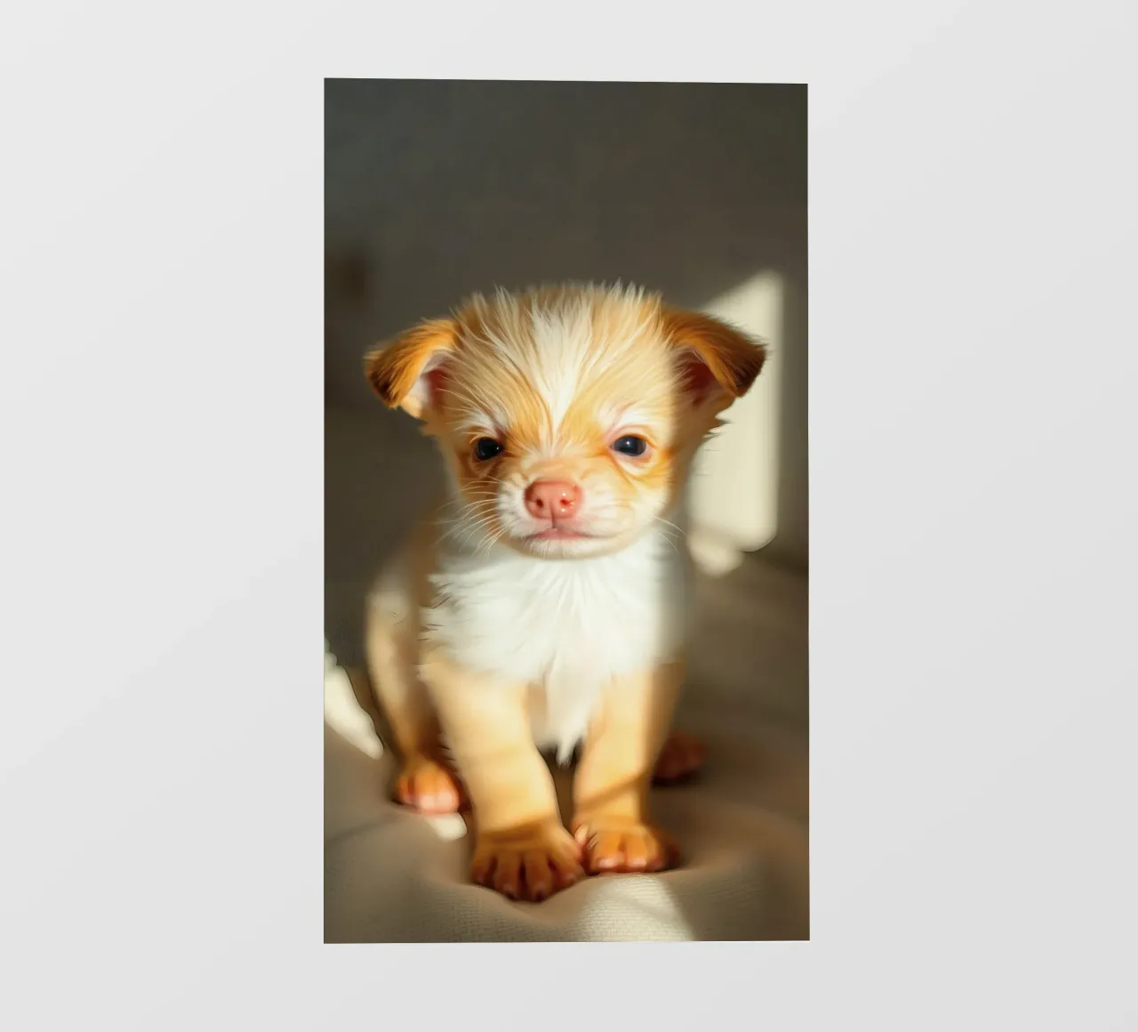 Carino il piccolo cucciolo dal pelo soffice seduto su una superficie illuminata pellicola backlit da DesignDoodle
