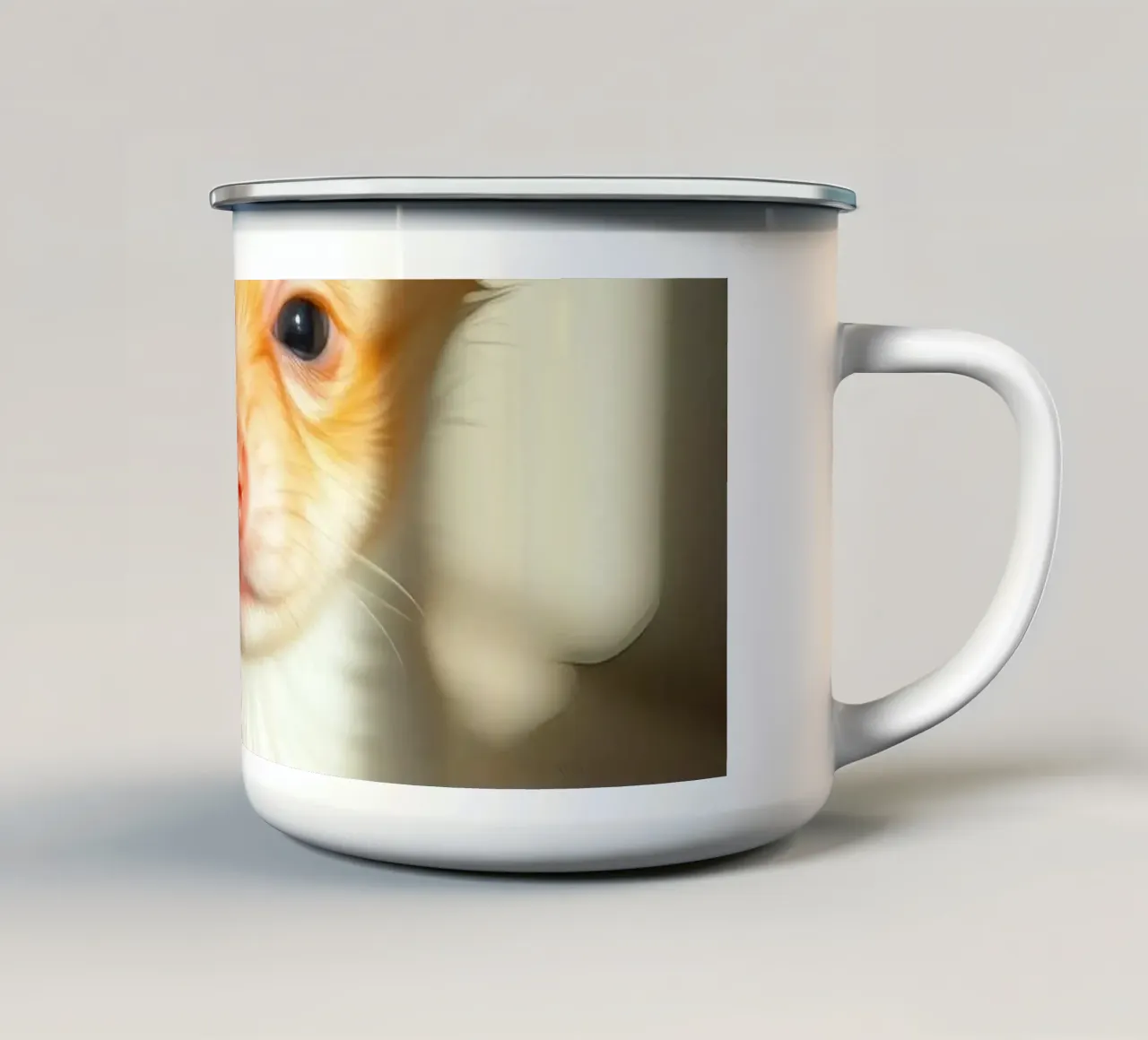 Carino il piccolo cucciolo dal pelo soffice seduto su una superficie illuminata tazza in smalto da DesignDoodle