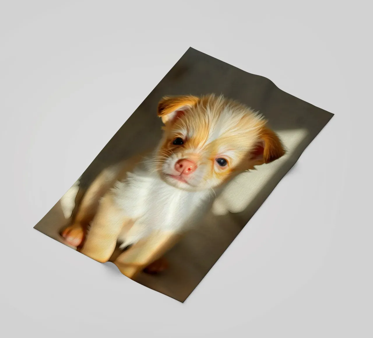 Carino il piccolo cucciolo dal pelo soffice seduto su una superficie illuminata telo mare da DesignDoodle