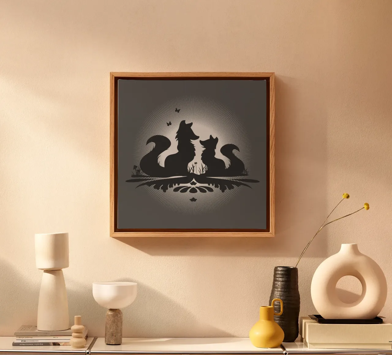 Romantisch vossensilhouet in het maanlicht canvas met Baklijst van namosh