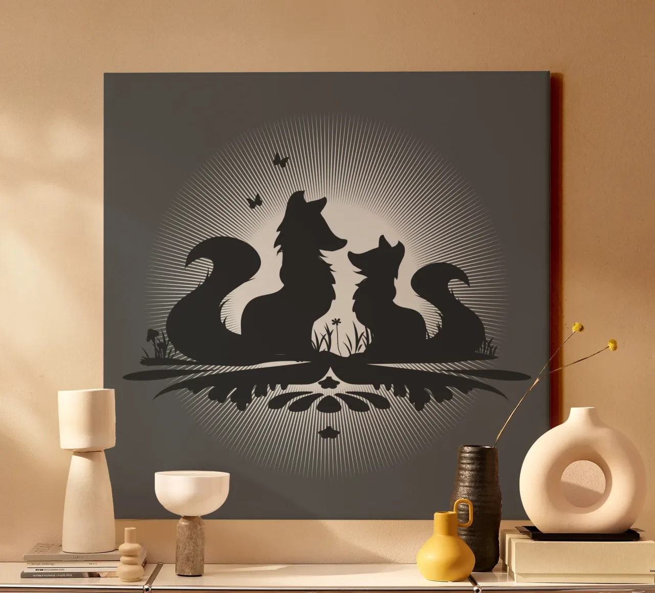 Romantisch vossensilhouet in het maanlicht canvas met Baklijst van namosh