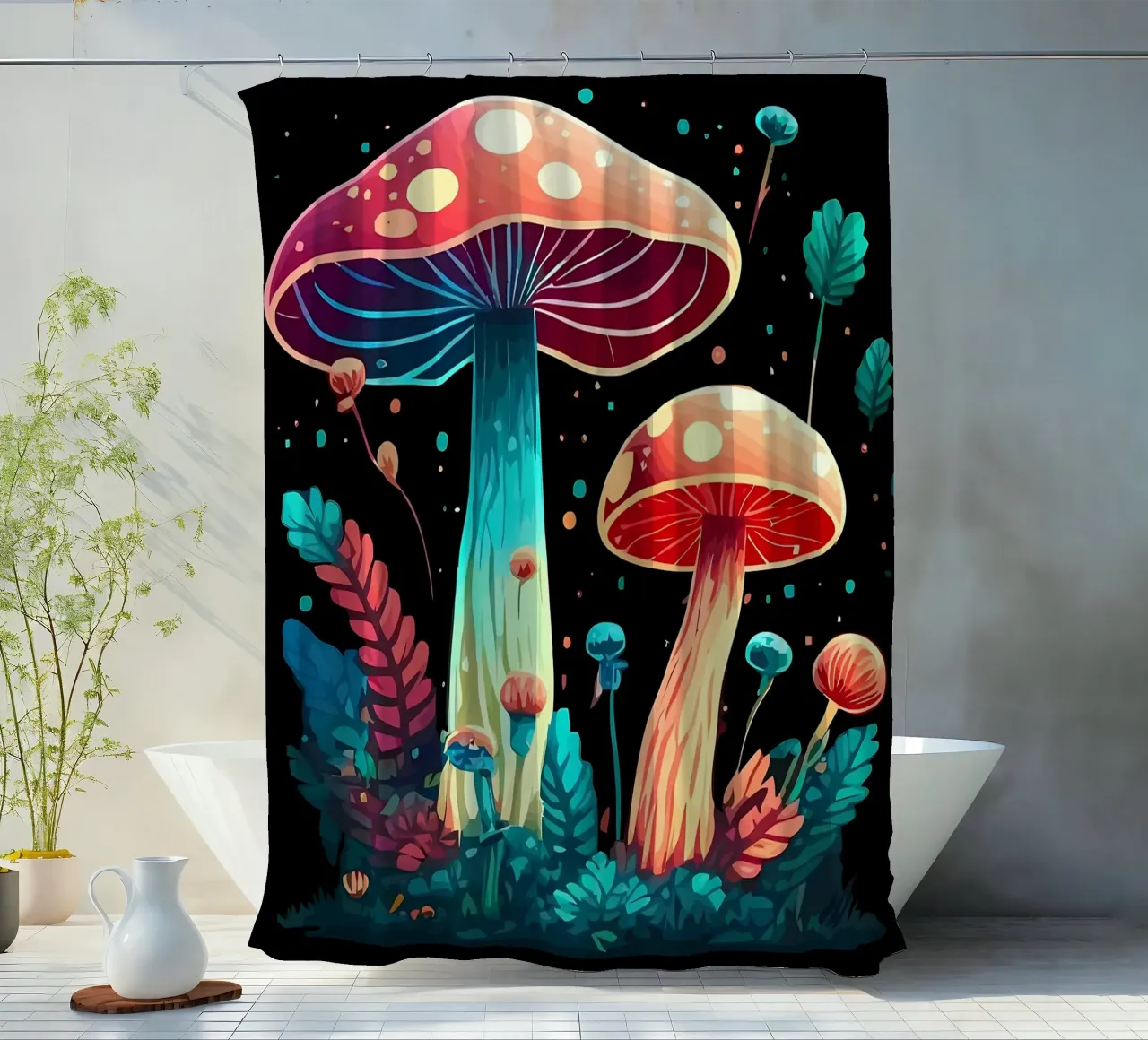 psychedelic mushrooms shower curtain by Delaplane