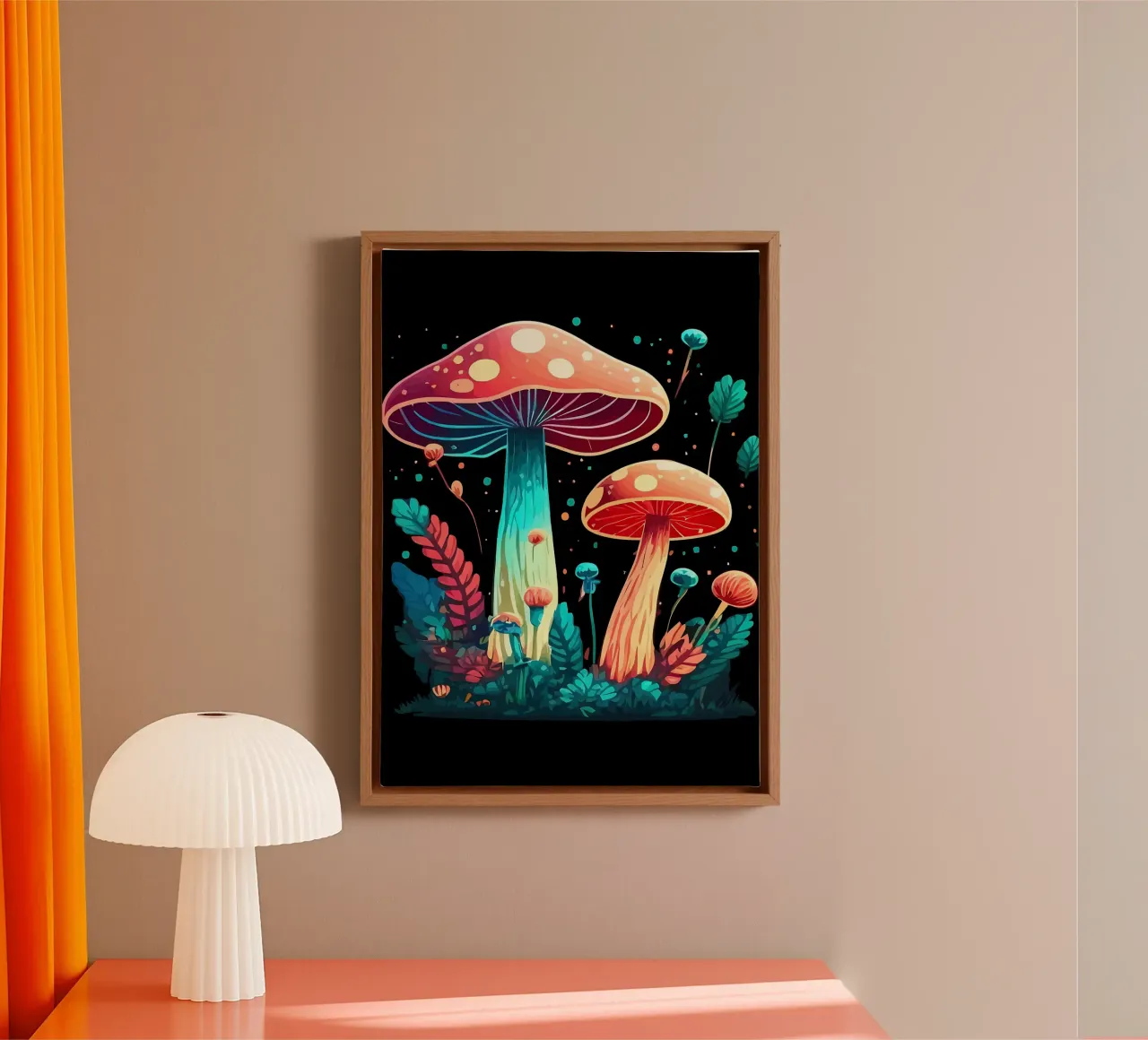 psychedelic mushrooms canvas with Floater frame by Delaplane