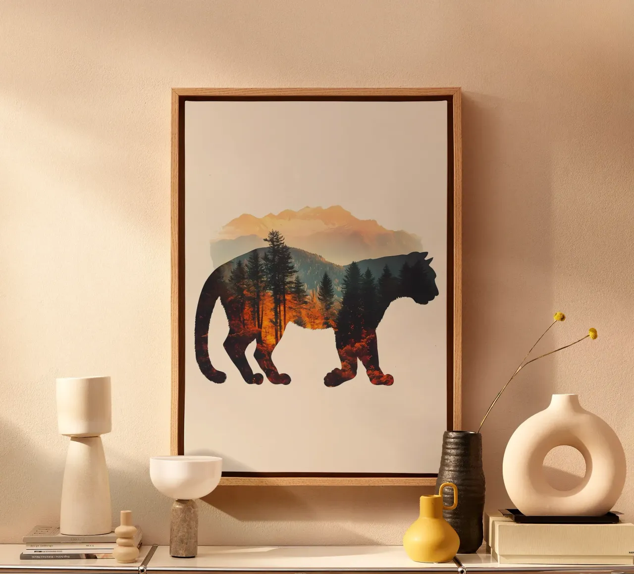 Bergpanter Silhouet canvas met Baklijst van Ginnery
