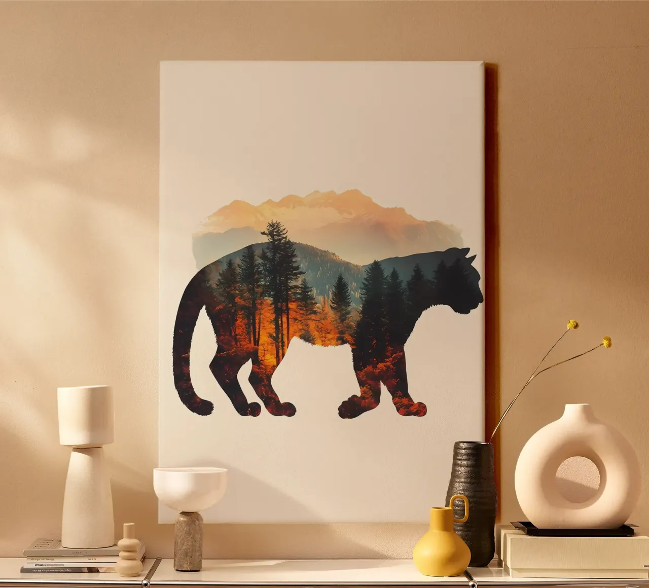 Bergpanter Silhouet canvas met Baklijst van Ginnery