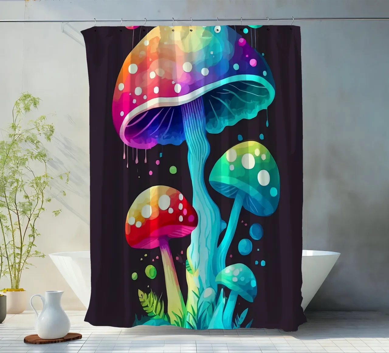 psychedelic mushrooms shower curtain by Delaplane