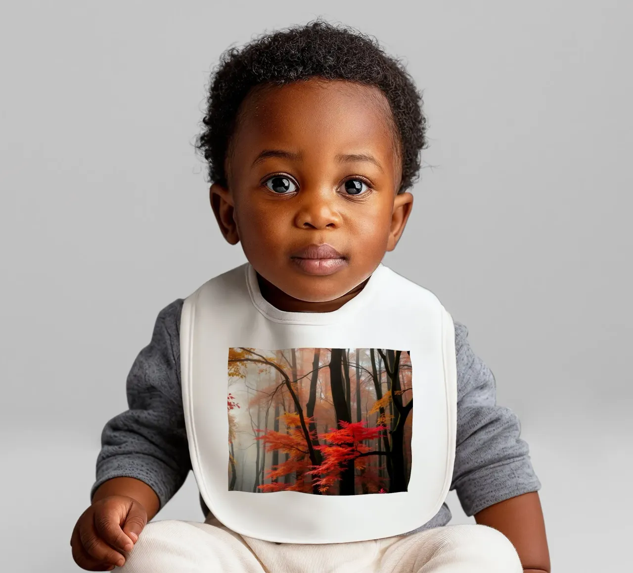 Captivating forest path adorned with vibrant autumn leaves baby bib by DesignDoodle
