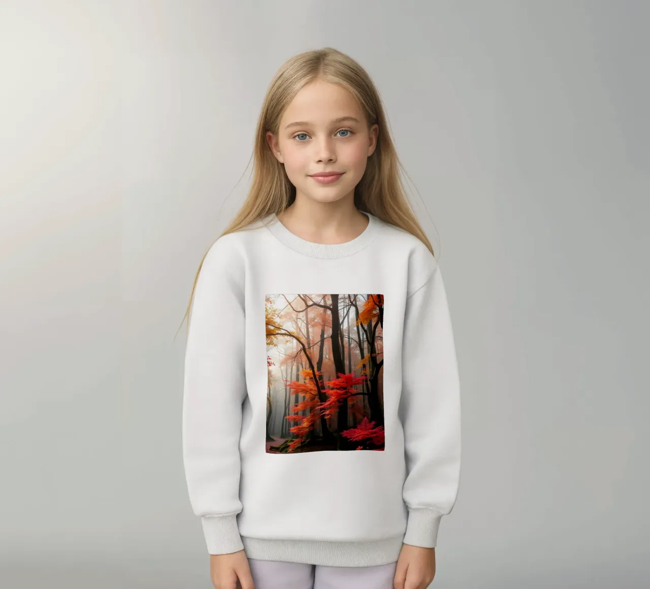 Captivating forest path adorned with vibrant autumn leaves kids sweatshirt by DesignDoodle