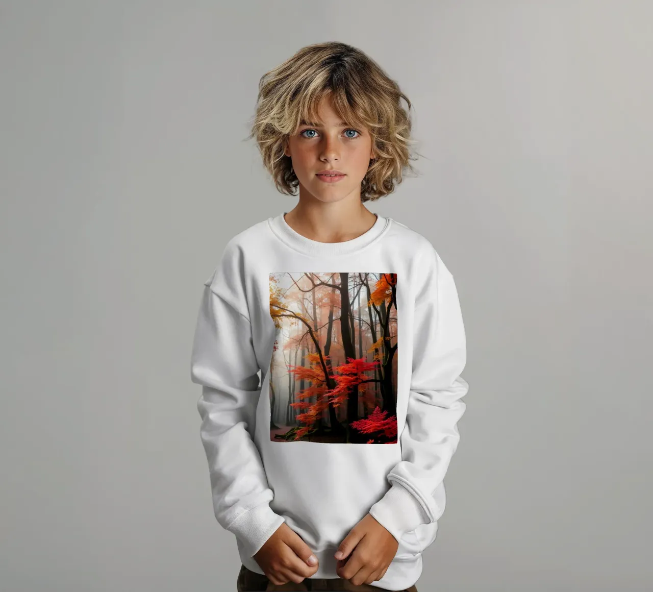 Captivating forest path adorned with vibrant autumn leaves kids sweatshirt by DesignDoodle