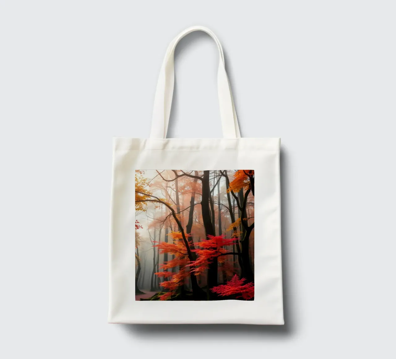 Captivating forest path adorned with vibrant autumn leaves tote bag by DesignDoodle