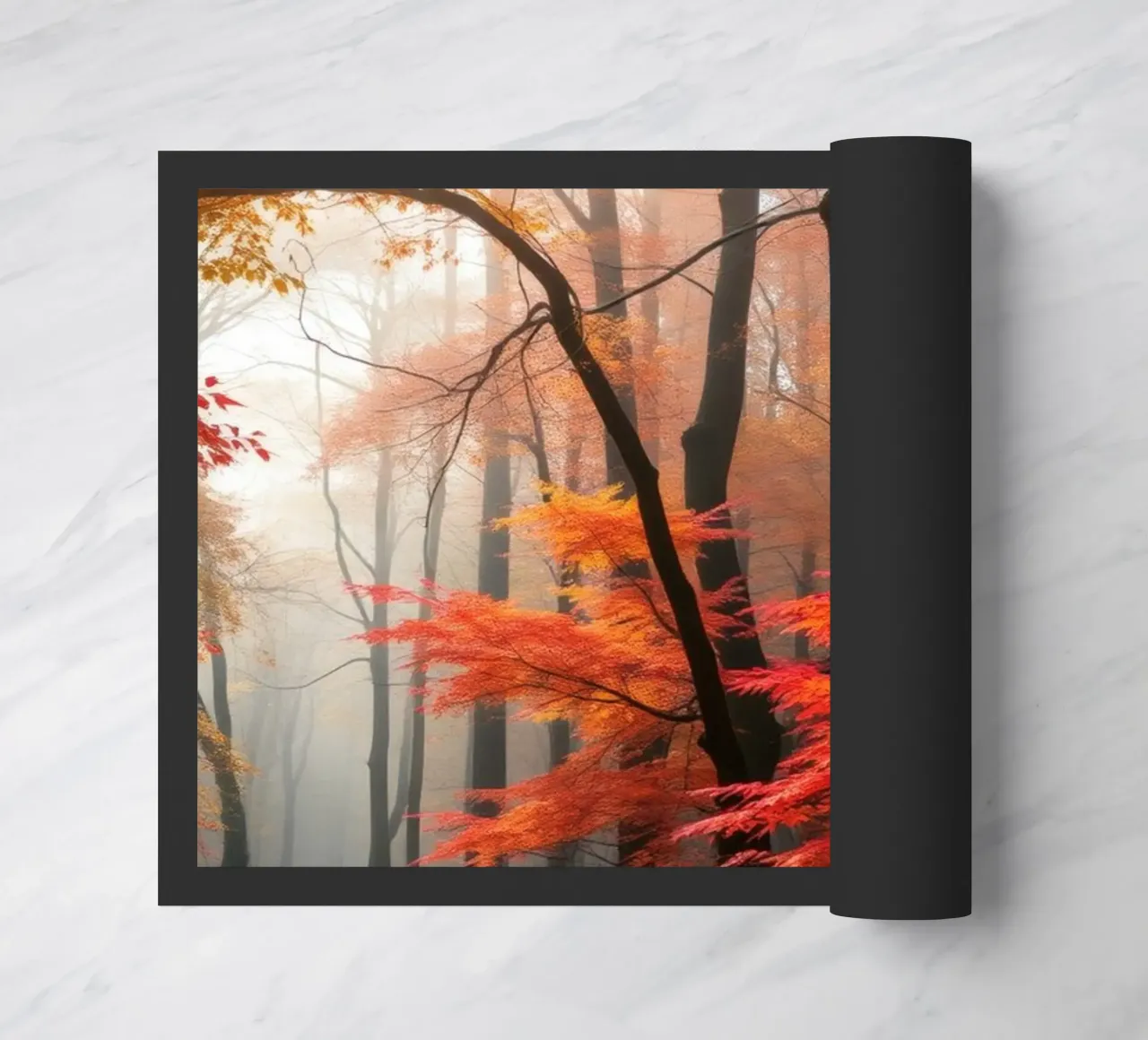 Captivating forest path adorned with vibrant autumn leaves doormat by DesignDoodle