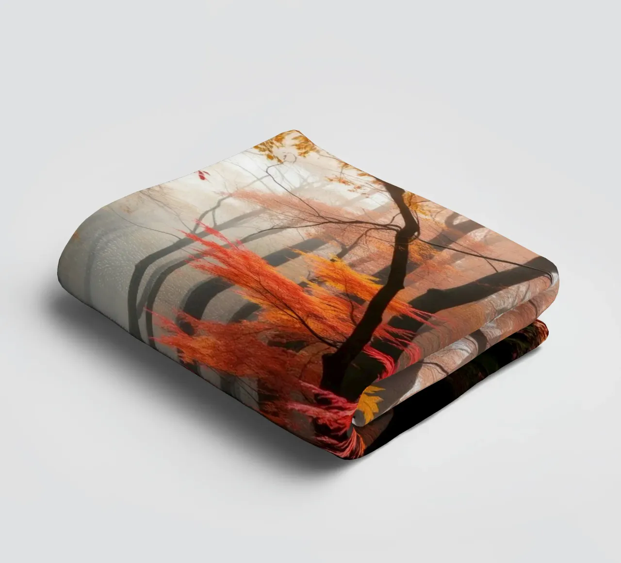 Captivating forest path adorned with vibrant autumn leaves towel by DesignDoodle