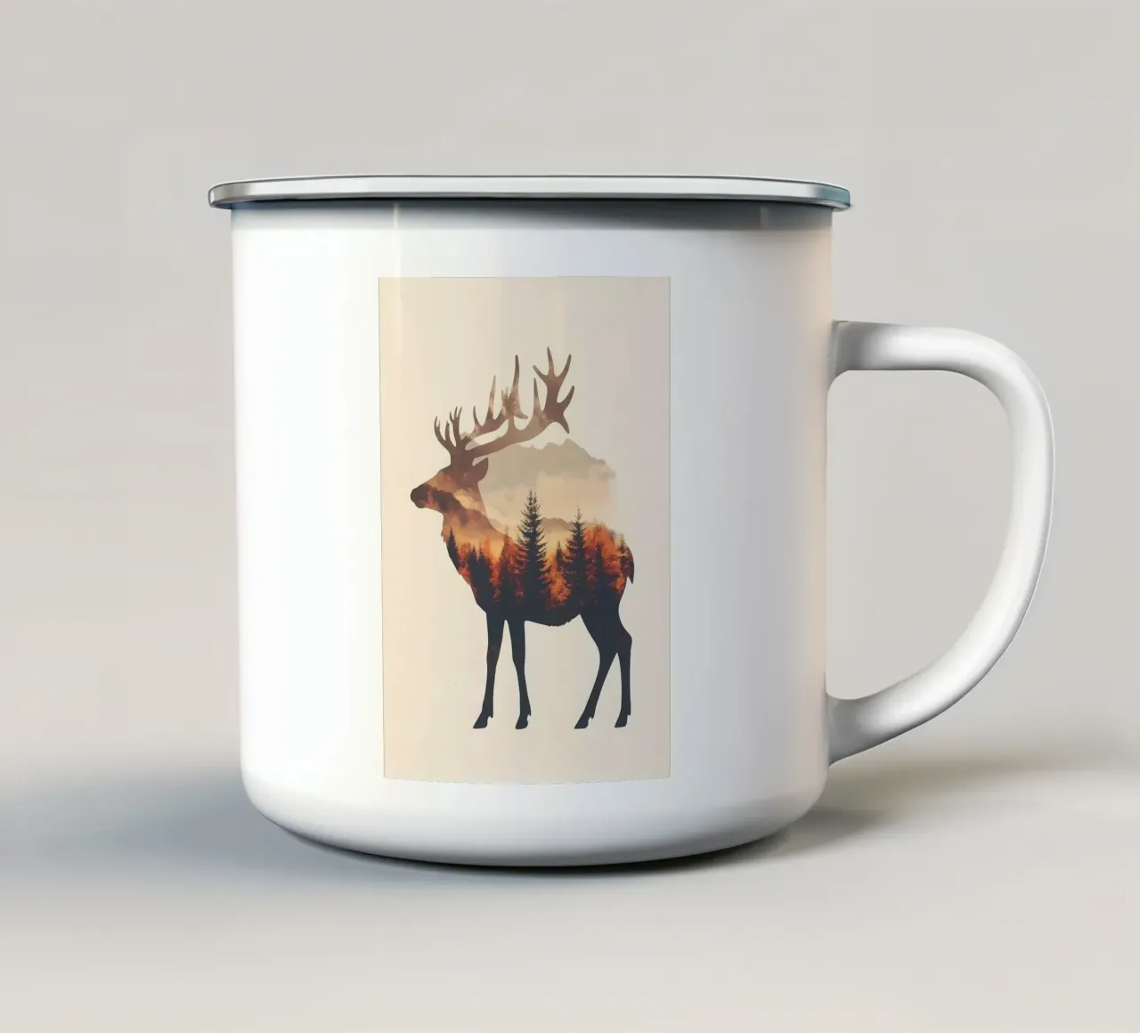 Sagoma di cervo con foresta tazza in smalto da Ginnery