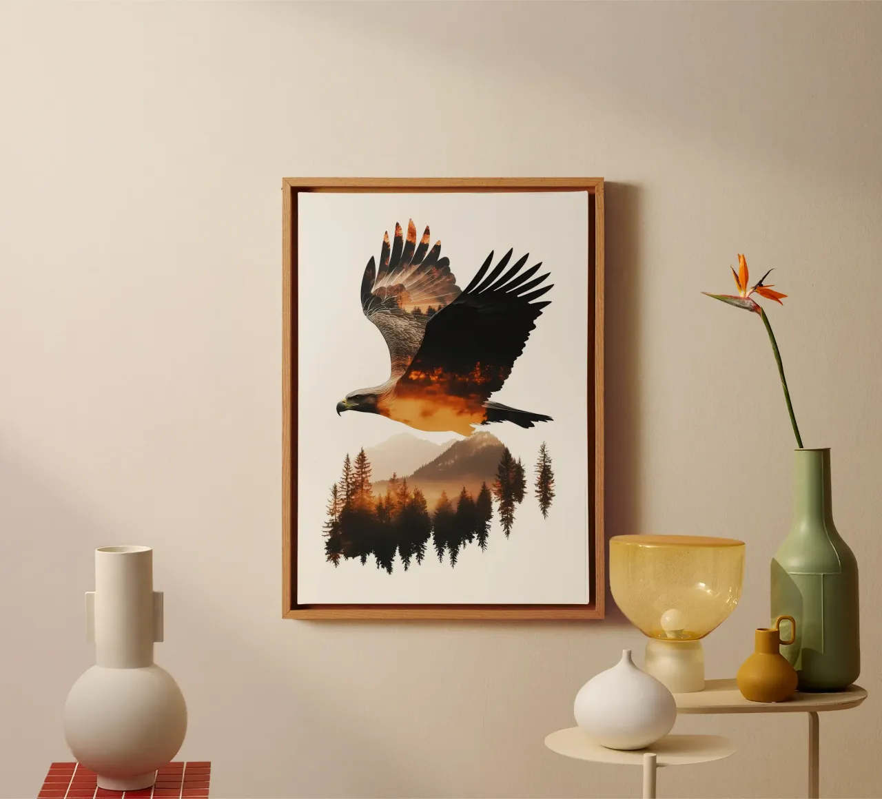 Eagle Soaring Through Mountains canvas with Floater frame by Ginnery