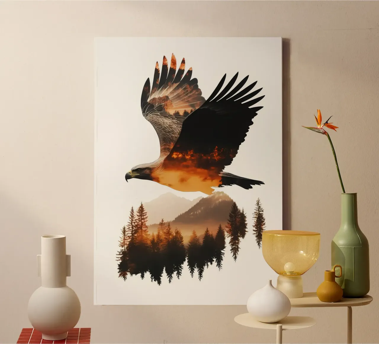 Eagle Soaring Through Mountains canvas with Floater frame by Ginnery
