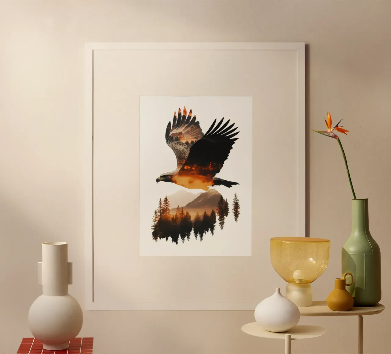 Aigle s'élevant à travers les montagnes poster avec cadre en aluminium de Ginnery