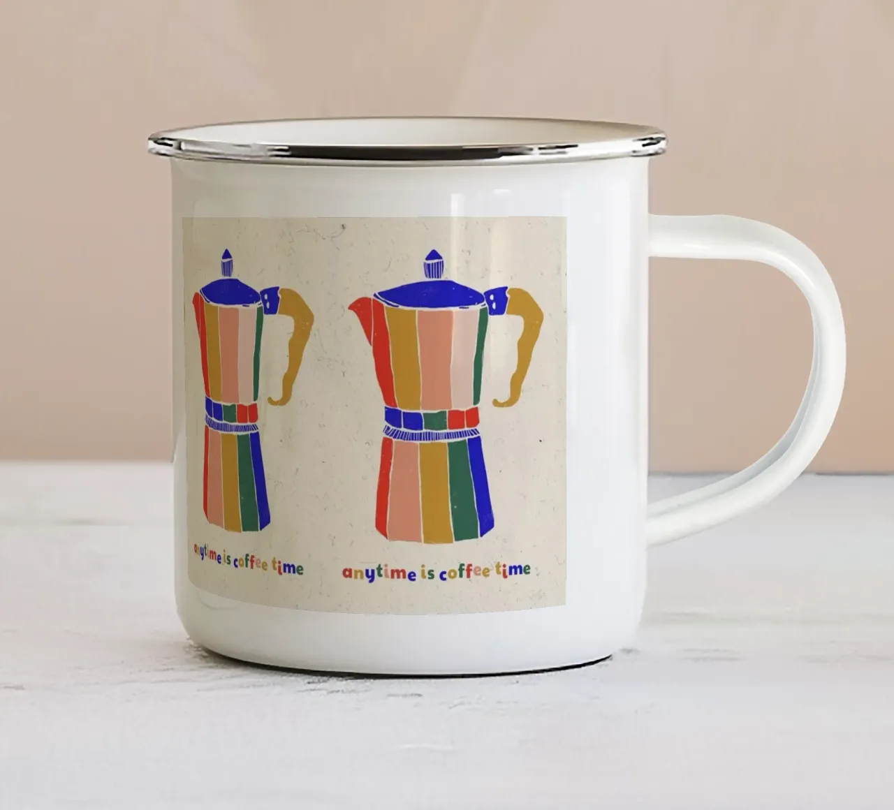 Anytime is Coffee Time - Colorful Moka Pot Art tazza in smalto da showmemars